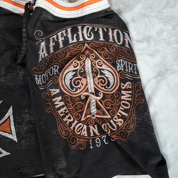 Affliction Board Shorts Mens 36 11” Grunge Beach Outdoors Black - Picture 2 of 12